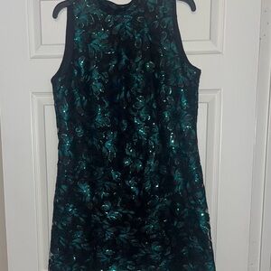 Robbie Bee Sleeveless Teal Sequin Shift Dress